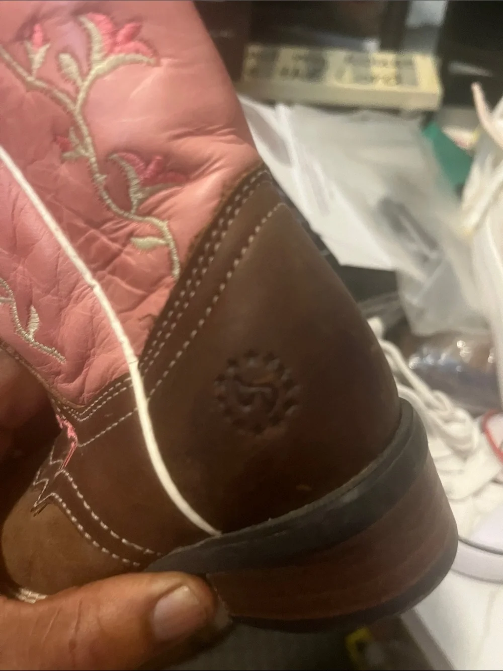 Kids' Western Pull-On Boots in Pink and Brown-Mexico made